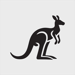 Kangaroo Silhouette Standing Upright with Curved Tail and Hopping Pose Vector Illustration