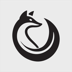 Fox Silhouette in Playful Pose with Curved Body and Tail Vector Illustration logo