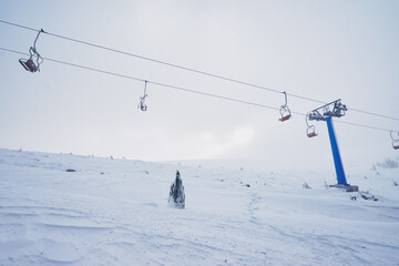Ski Lift Over a Beautiful Snowy Landscape in Wintertime