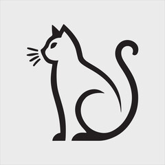 Minimalist Cat Silhouette Sitting with Curled Tail and Simple Ears Vector Illustration