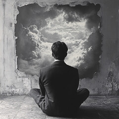 Obraz premium Surreal Portraits with Abstract Elements Like Smoke, Flowers, and Cosmic Visuals Emerging from Heads, Highlighting Creativity and Emotions in a Dreamlike Artistic Style