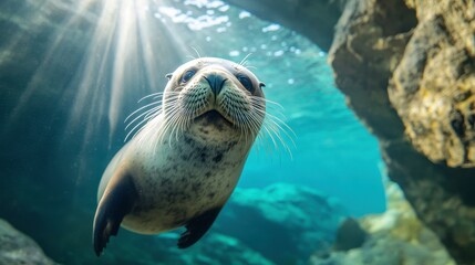 Playful Seal Swimming in Crystal Clear Water