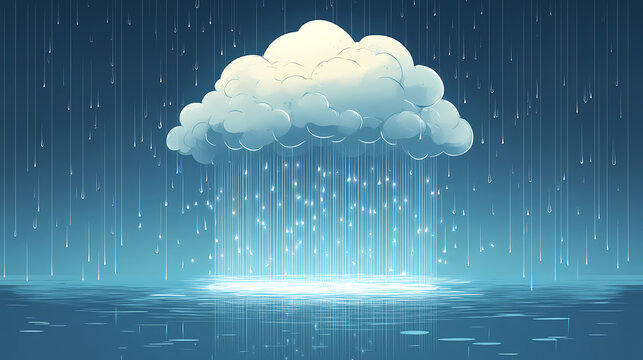 Playful cloud pouring water in flooding rainfall downpour scene with leading lines. cloudburst. illustration. Rainfall. Illustration