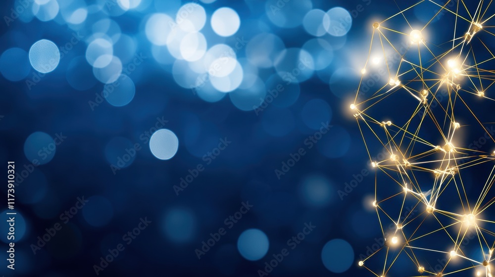 Wall mural abstract network structure with glowing nodes on a blue bokeh background. digital technology concept