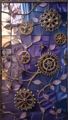 Steampunk Wall Art with Gears Flowers and Glass Mosaic