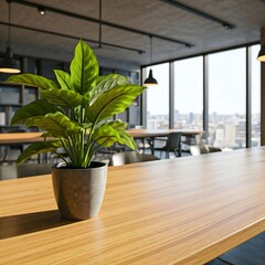A softly blurred background showcasing an empty, modern office space with clean lines, sleek furnishings, and a professional, contemporary design aesthetic