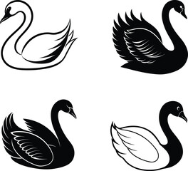 Fototapeta premium Silhouette of four Swan vector illustration.