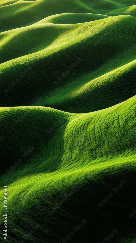Poster rolling green hills create abstract patterns in the palouse region of washington state, illuminated 