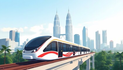 Naklejka premium Modern Malaysia MRT Train with Twin Towers