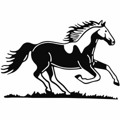 Black stallion silhouette vector illustration, a wild equine mammal running