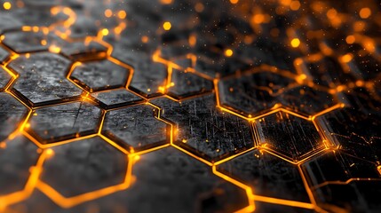 Illuminated Hexagonal Grid Dark Surface Abstract