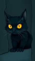 Mischievous Black Cat Emerging from Shadows