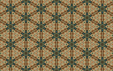 Intricate geometric pattern with vintage tan and teal tones