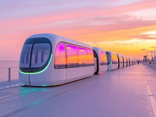 Naklejka premium Sleek High Speed Rail Concept Emphasizing Comfort, Speed, and Sustainable Urban Mobility Solutions