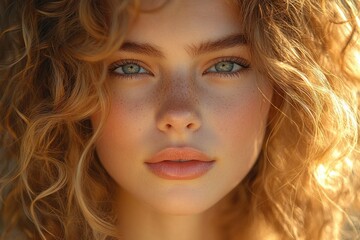 anime girl cute wavy curly yellow hair portrait young beauty fantasy illustration pretty character