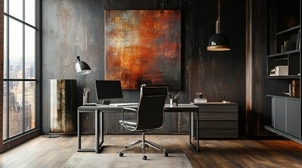 Sleek and Modern Workspace and modern wall art, copy space