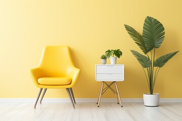 Bright yellow chair and vibrant plants create a cheerful living space. Generative AI