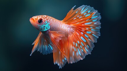 Fototapeta premium Vibrant Spectacle of a Betta Fish Showcasing Exquisite Fin Detail and Striking Colors in Underwater Ambiance Perfectly Captured in Stunning Aquatic Photography
