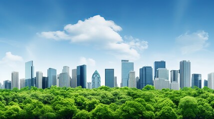 Fototapeta premium Urban skyline embraces nature in vibrant city landscape under bright sky. Generative AI