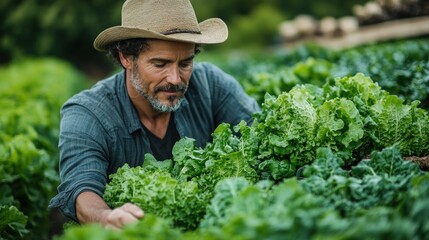 Elderly Gardener Harvesting Fresh Organic Vegetables in a Lush Green Garden on a Sunny Day