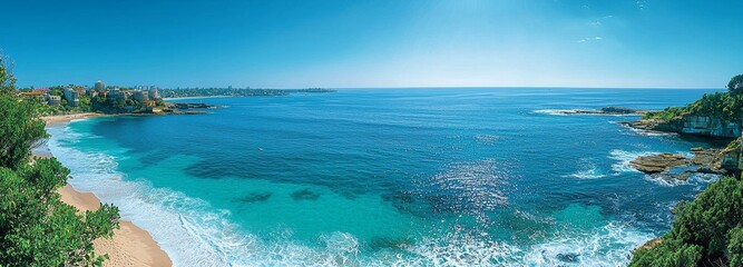 Obraz premium A sunny day view from above showcasing Bondi Beach or Bondi Bay in Sydney