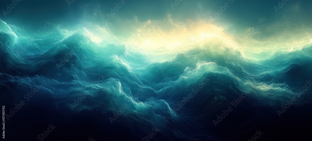 Poster vibrant abstract composition gradient blue green soft light background design