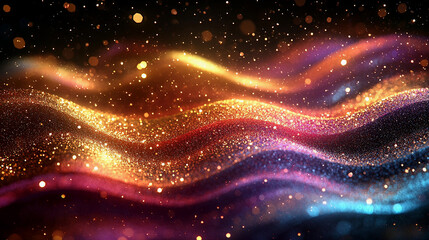 Obraz premium Glitter Colorful Golden Wave Stripes. Trendy Design texture. Shiny moving lines element background 