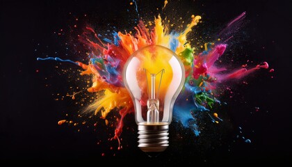 Bright Idea! A lightbulb explodes with vibrant color, symbolizing creativity and innovation.