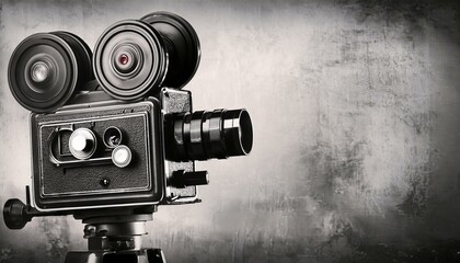 Vintage Film Camera on a textured background. Nostalgia, filmmaking.