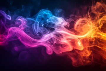 Fototapeta premium Colorful abstract smoke patterns swirl in dynamic shapes creating a mesmerizing display at night