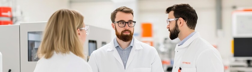 Obraz premium Consultant guiding a startup team on prototype development in a high-tech lab, Product Development, Innovative solutions