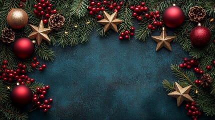 The holiday spirit is captured in this image of a Christmas wreath, decorated with festive items, set against a blue background