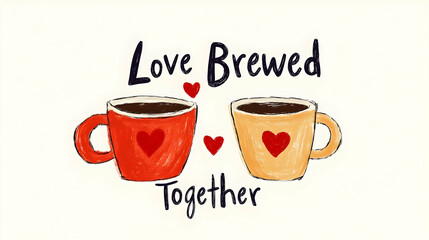 Two cups rest side by side, symbolizing love and togetherness, perfect for a cozy caf&eacute; experience