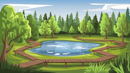 A vector style illustration of Empty background nature park scenery Generative aI