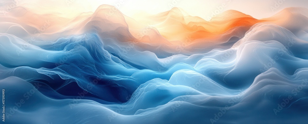 Poster Soft Blue White Gradient Calm Abstract Minimalist Smooth Flowing Lines Ambient Light Texture