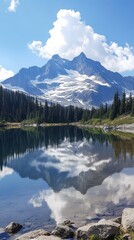 Majestic Mountain Reflection in Serene Lake Under Blue Sky
