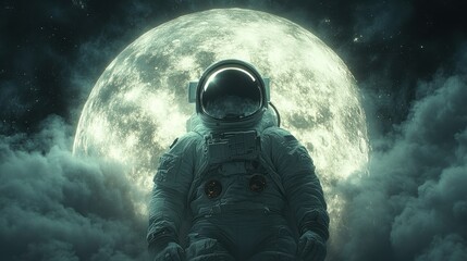 Astronaut on Moon Landscape with Ethereal Lighting in Digital Surrealism