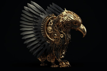 Obraz premium Steampunk-inspired eagle statue with metallic feathers and intricate machinery
