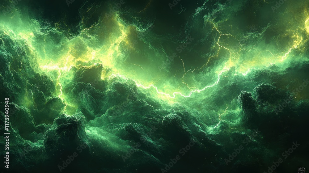 Poster bright green lightning energy strikes in a futuristic abstract comic style dynamic background