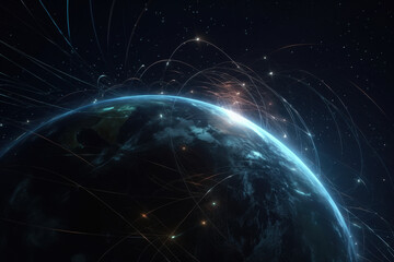 Digital view of Earth with interconnected glowing pathways symbolizing global data flow