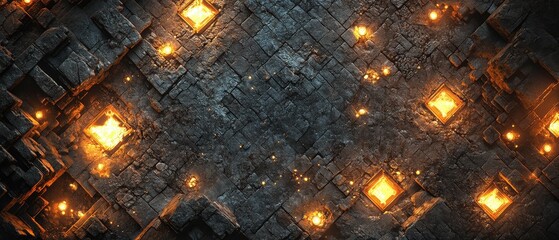 Dark Stone Surface with Glowing Embers and Ancient Patterns