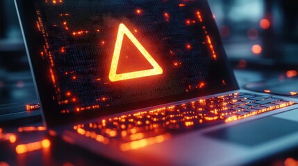 Warning Sign on Laptop Screen Indicating Cybersecurity Threats and Network Outages