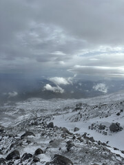 Majestic snowy landscape with rocky terrain