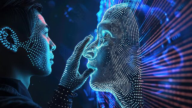 Artisan transforms raw binary code into a detailed data statue, highlighting data visualization and refinement. Data mining visualization