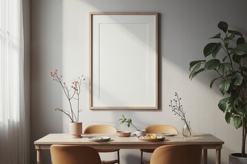 A serene dining space with minimalist decor and natural light.