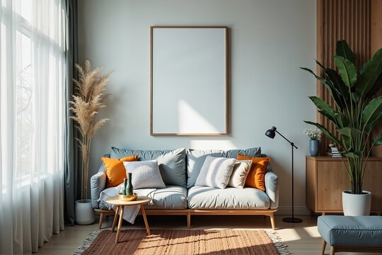 Cozy living room with modern decor and natural light.