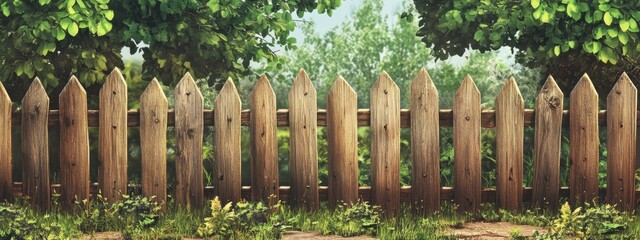 Wooden barriers define a growing area surrounded by lush greenery in a vibrant outdoor setting