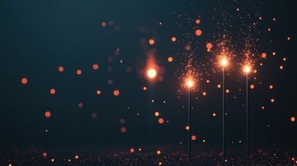 Three sparklers glow against a dark background with bokeh. Ideal for celebrations, holidays, or festive website banners and social media posts.
