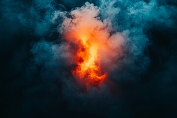 Fototapeta premium Fire and smoke create an intense visual effect in a dark atmosphere during a dramatic display