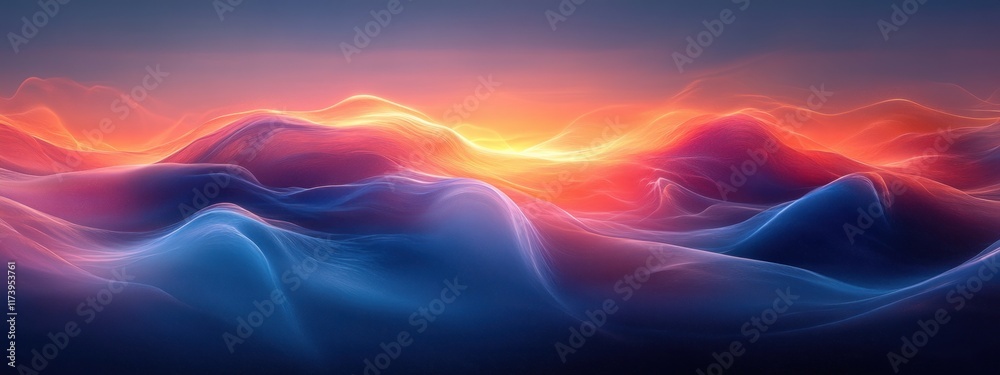 Poster abstract landscape gradient blue orange flowing smooth transition ethereal lighting impressionist te
